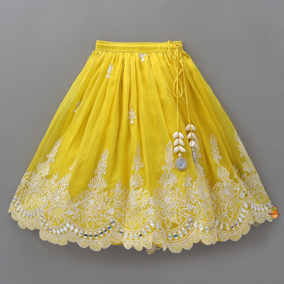 Faux Mirror Work Organza Crop Top And Lehenga