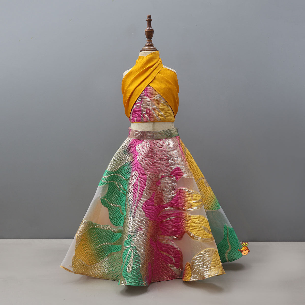 Open Back Halter Neck Style Crop Top And Lehenga