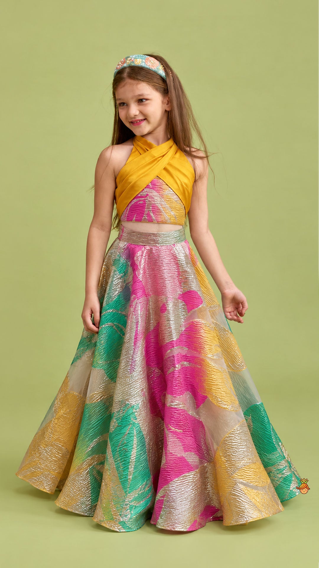 Open Back Halter Neck Style Crop Top And Lehenga