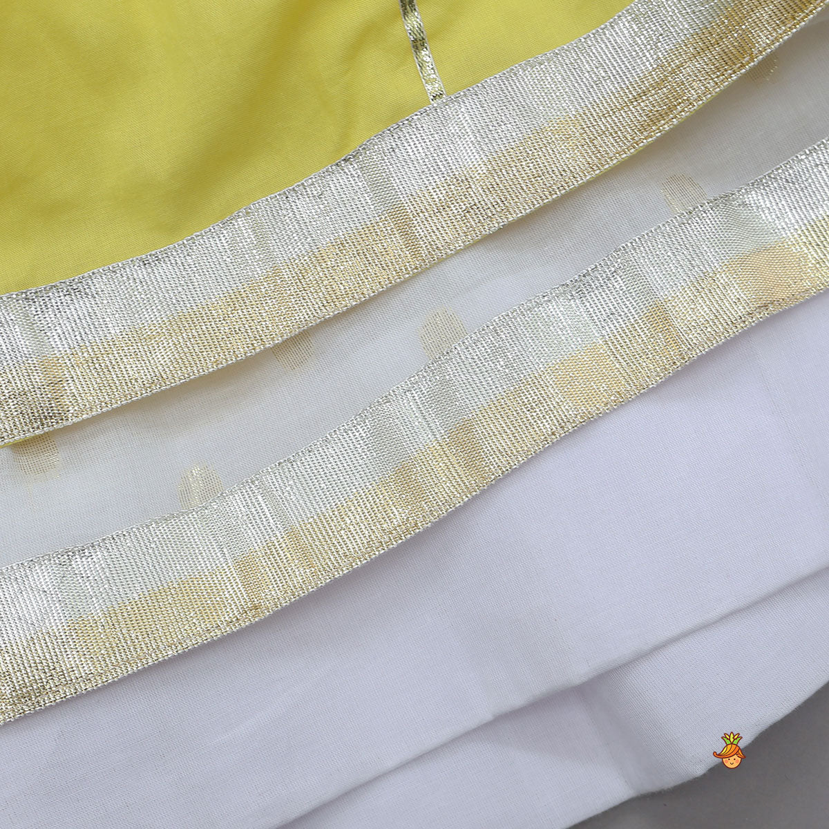 Lotus Applique Work Crop Top And Layered Lehenga With Dupatta And Matching Headband