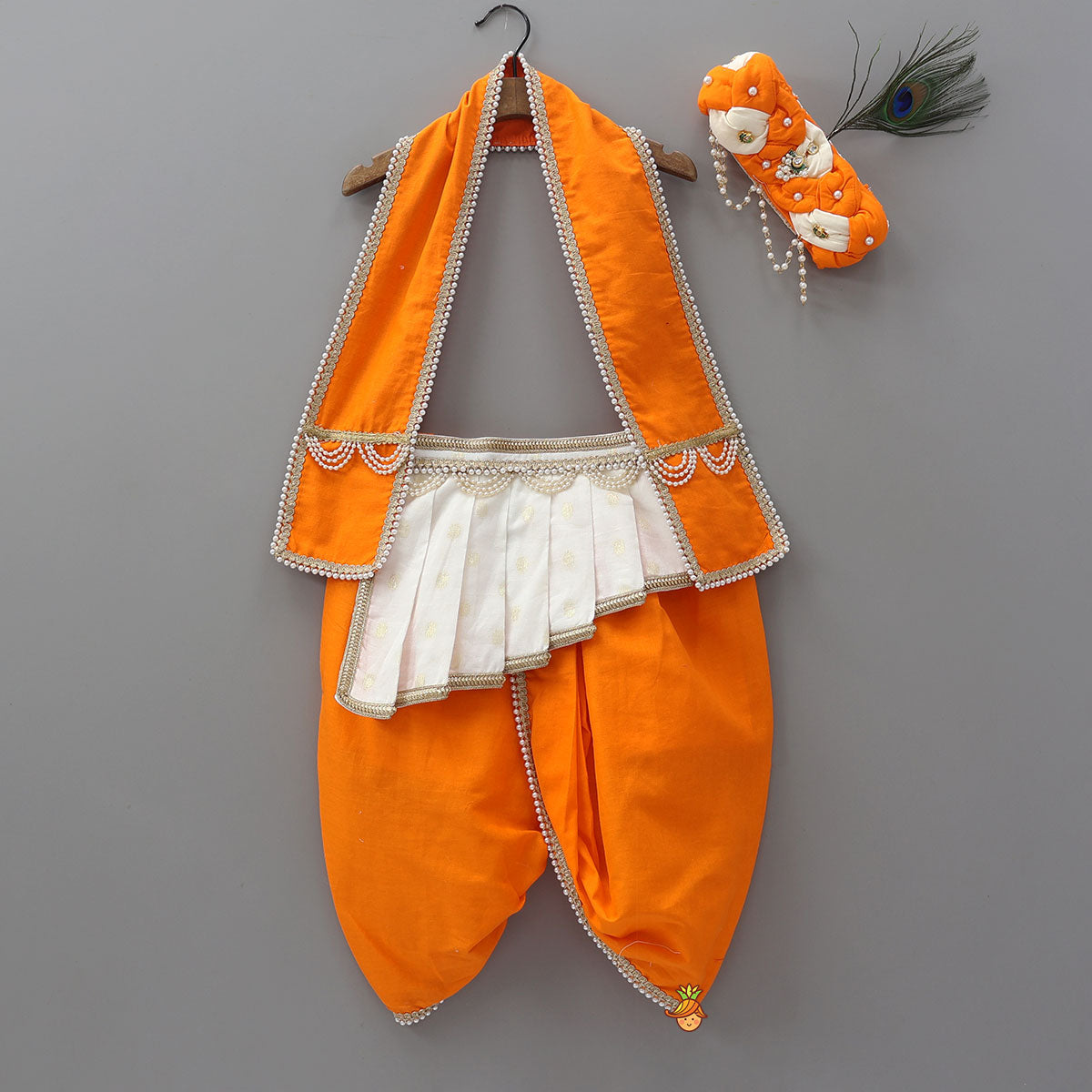 Festive Dhoti Set With Matching Stole And Waist Belt With Headband