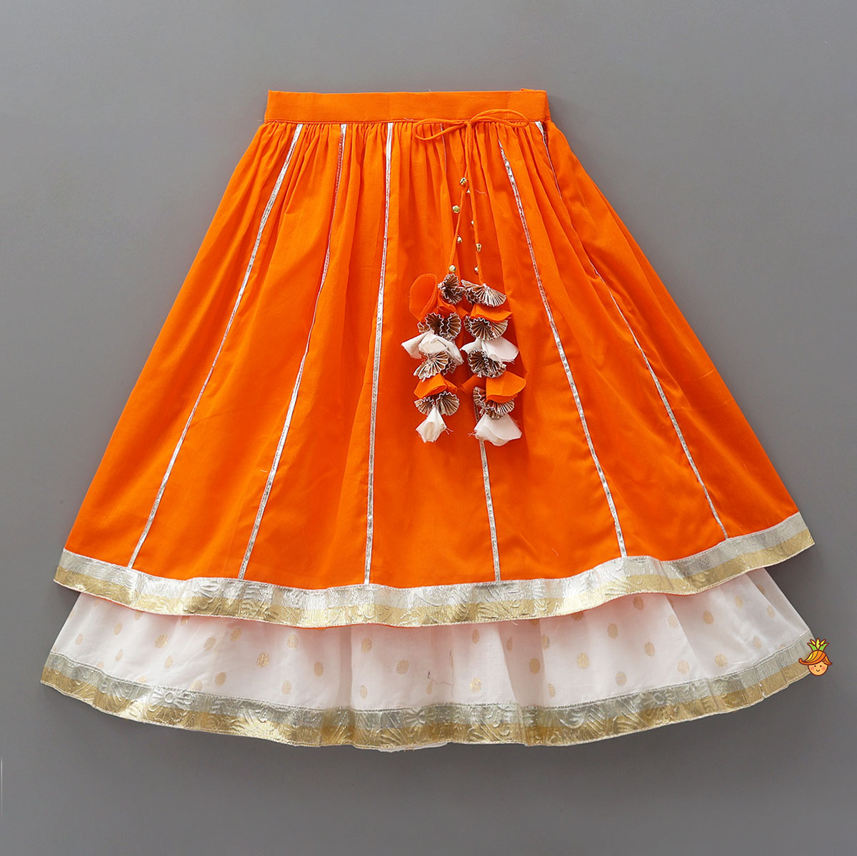 Lotus Applique Work Cotton Crop Top And Layered Lehenga With Dupatta