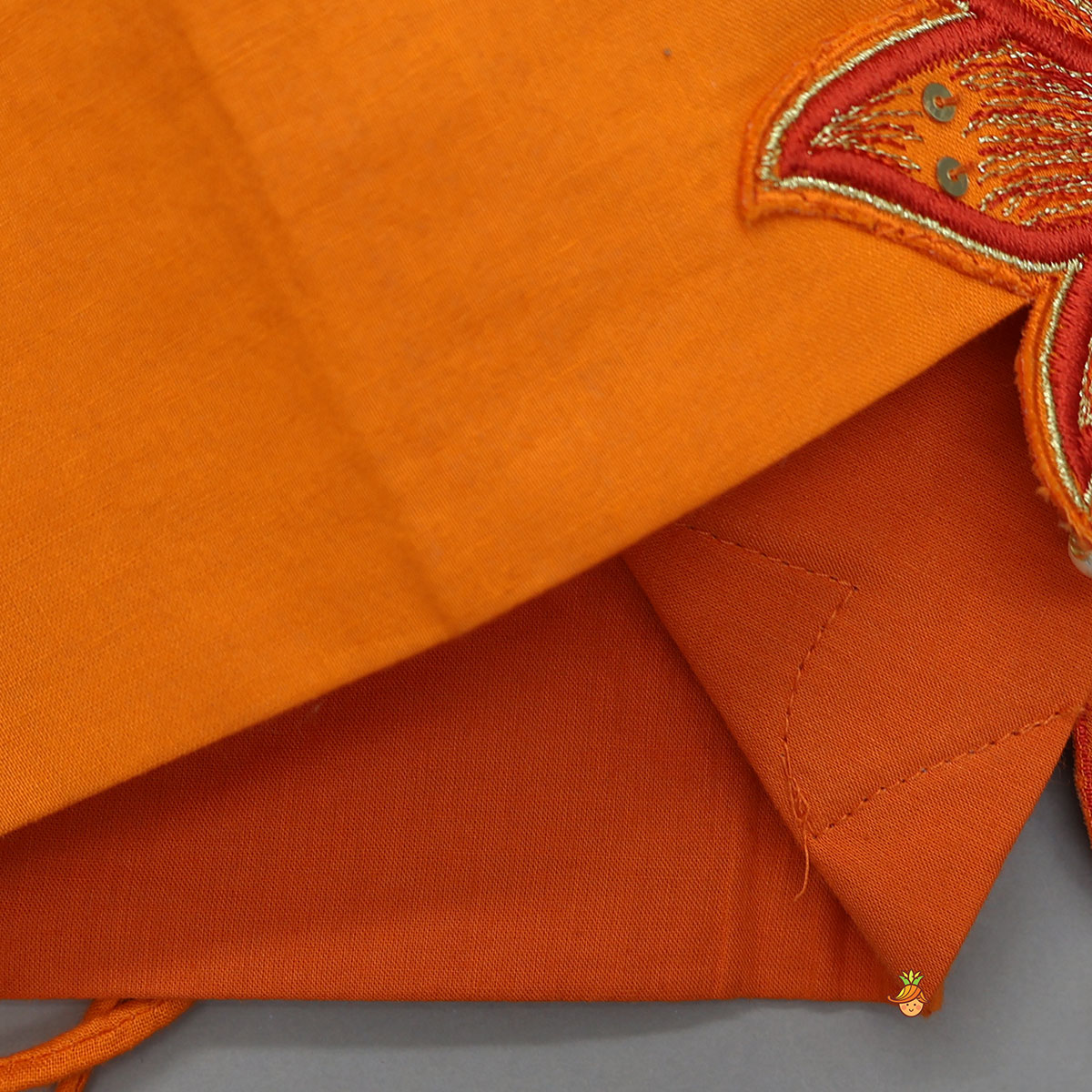 Lotus Applique Work Cotton Crop Top And Layered Lehenga With Dupatta And Matching Headband