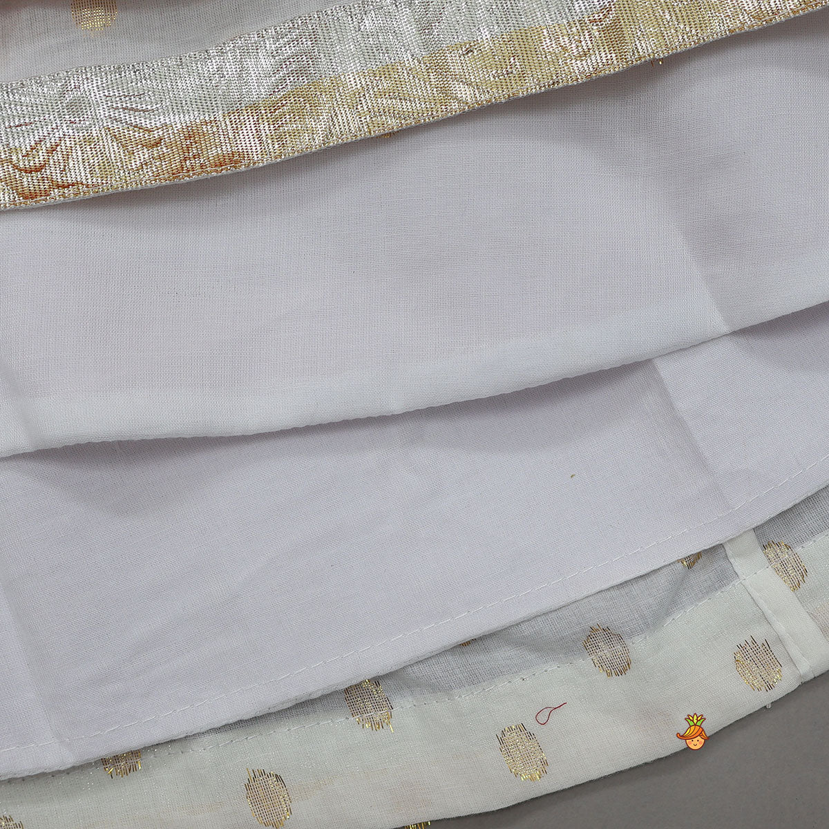 Lotus Applique Work Cotton Crop Top And Layered Lehenga With Dupatta