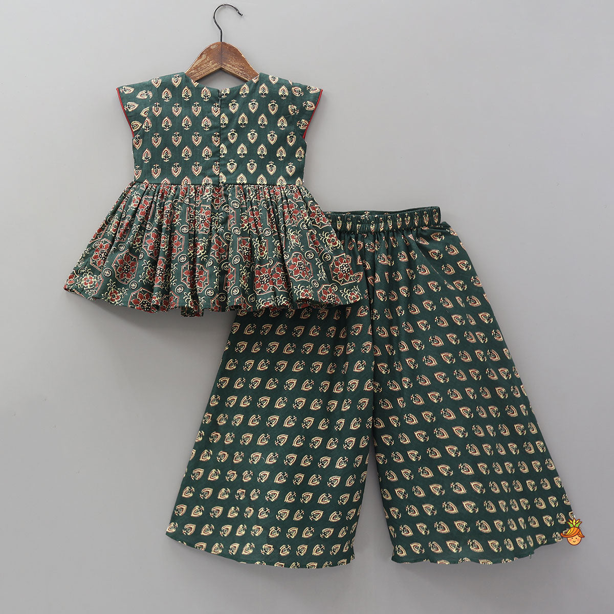 Fringed Yoke Printed Cotton Kurti And Palazzo