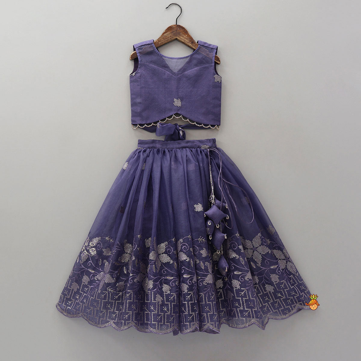 Organza Top And Lehenga With Tassels Detailing