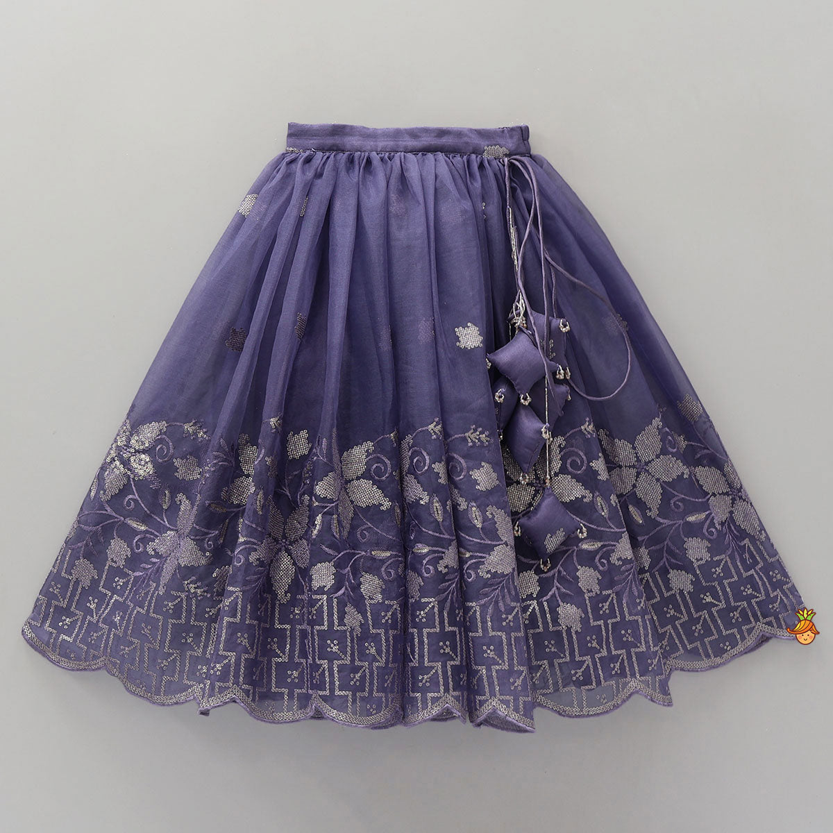 Organza Top And Lehenga With Tassels Detailing
