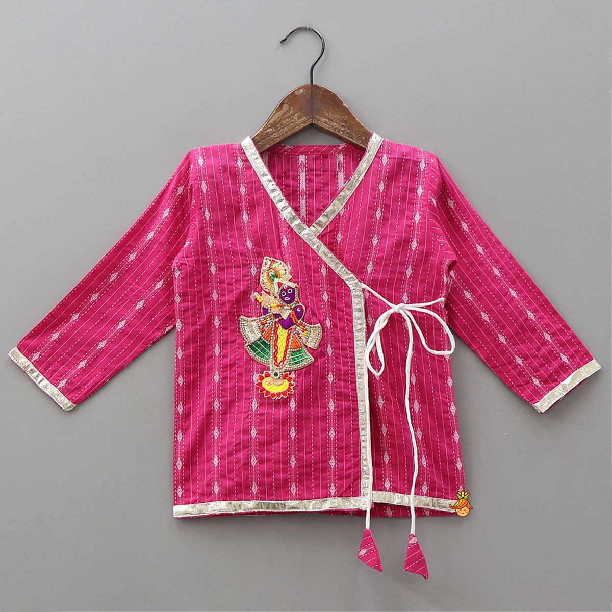 Krishna Hand Embroidered Kurta And Dhoti Style Pant With Matching Mukut