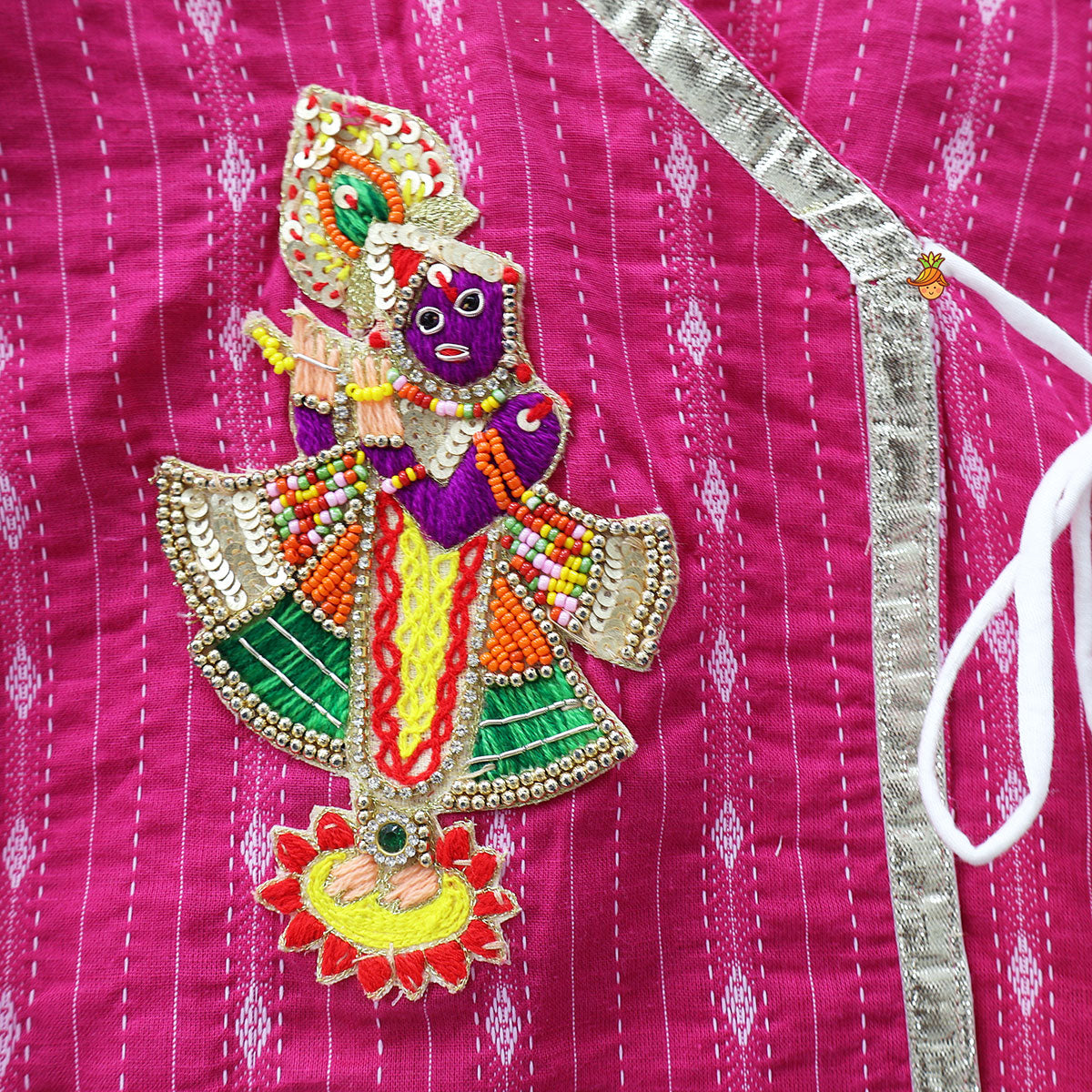 Krishna Hand Embroidered Kurta And Dhoti Style Pant With Matching Mukut
