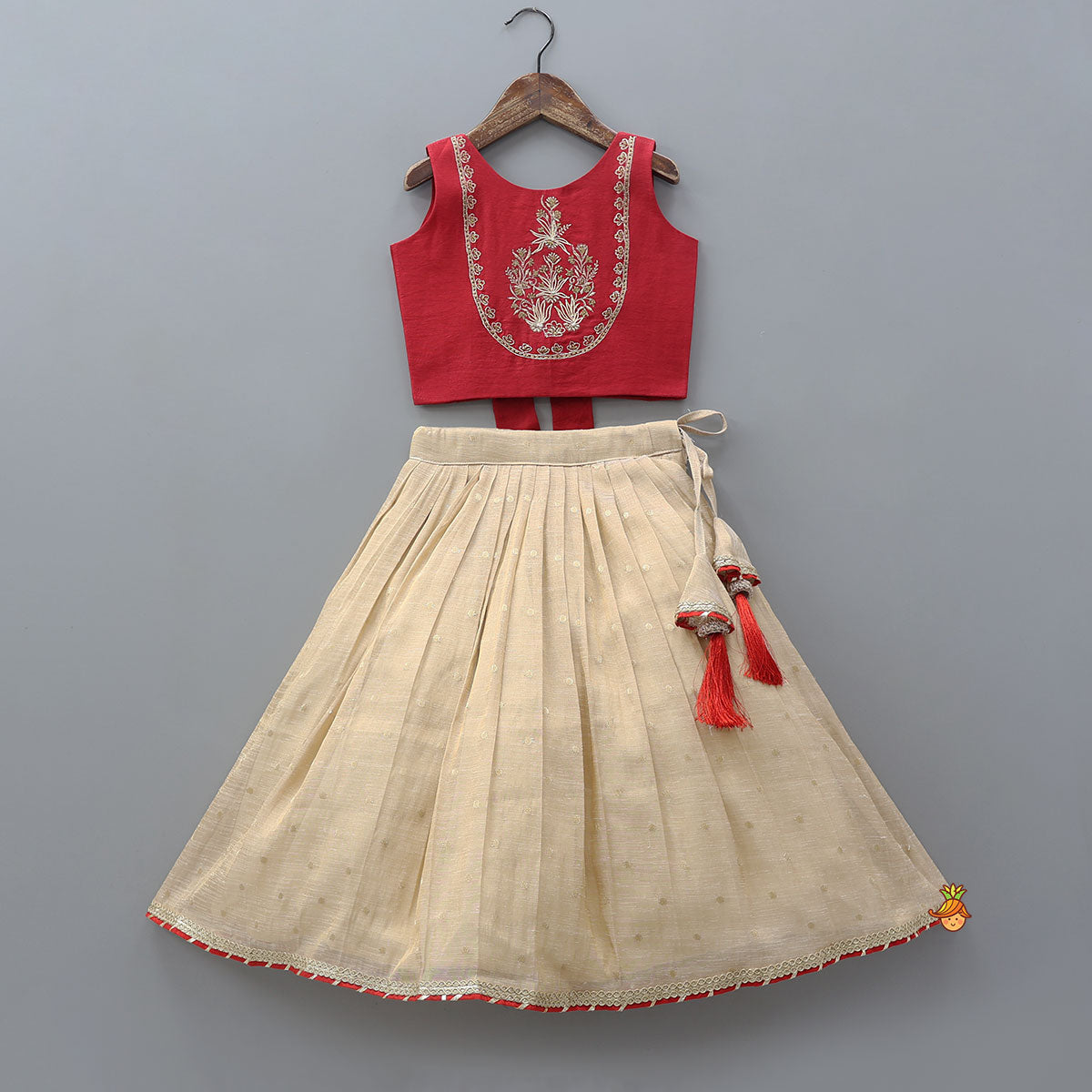 Back Bow Detail Crop Top And Pleated Lehenga