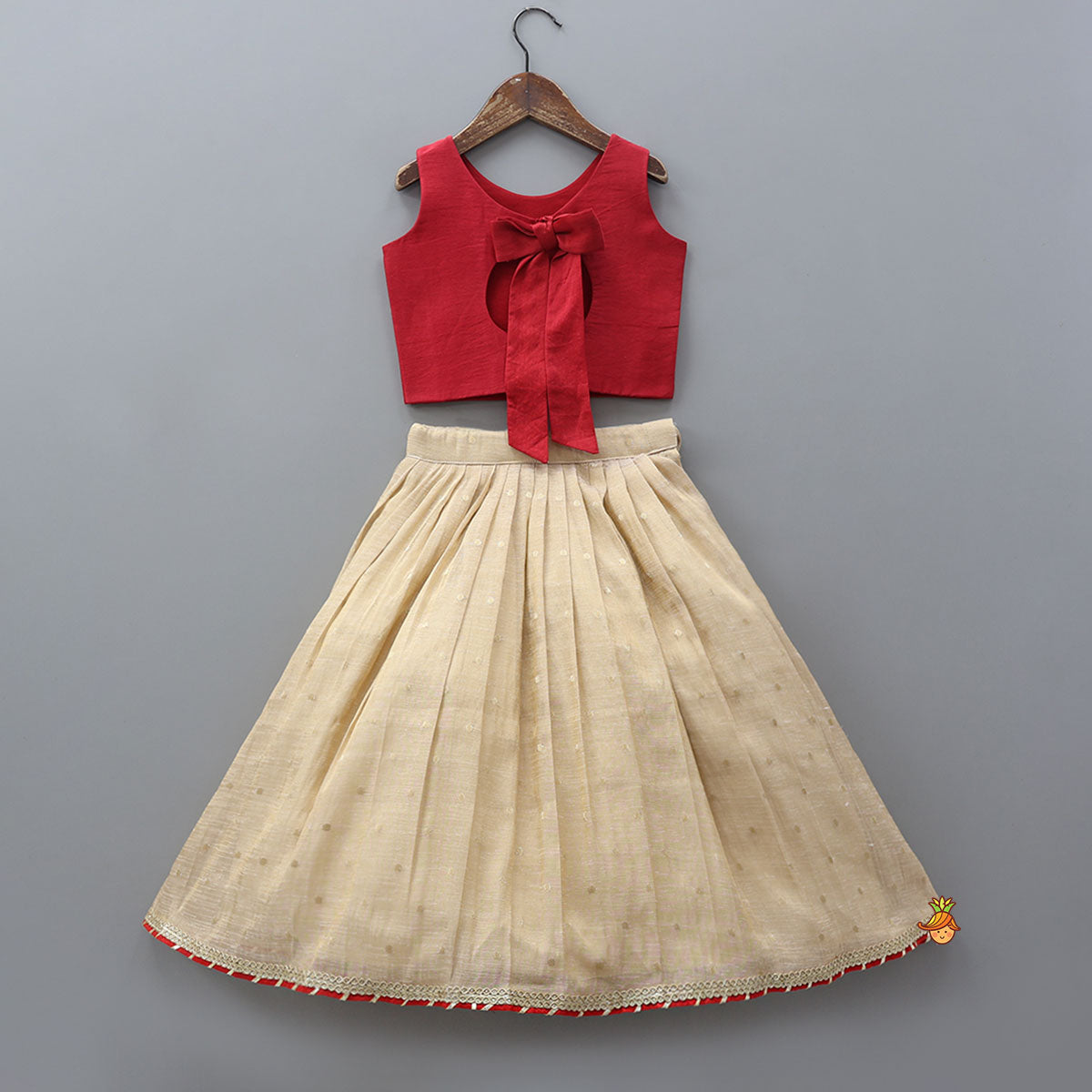 Back Bow Detail Crop Top And Pleated Lehenga