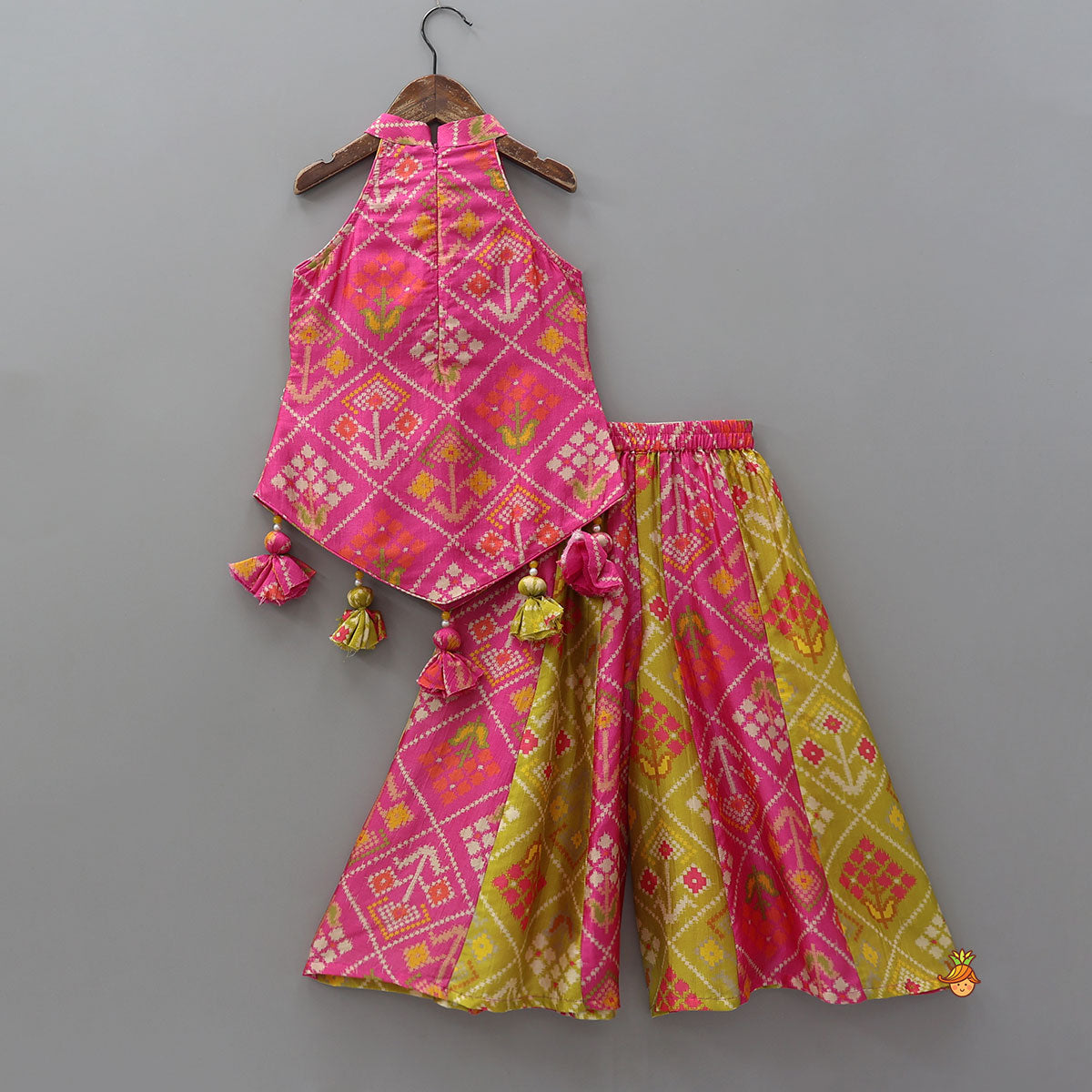 atola Inspired Embroidered Halter Top With Flared Palazzo