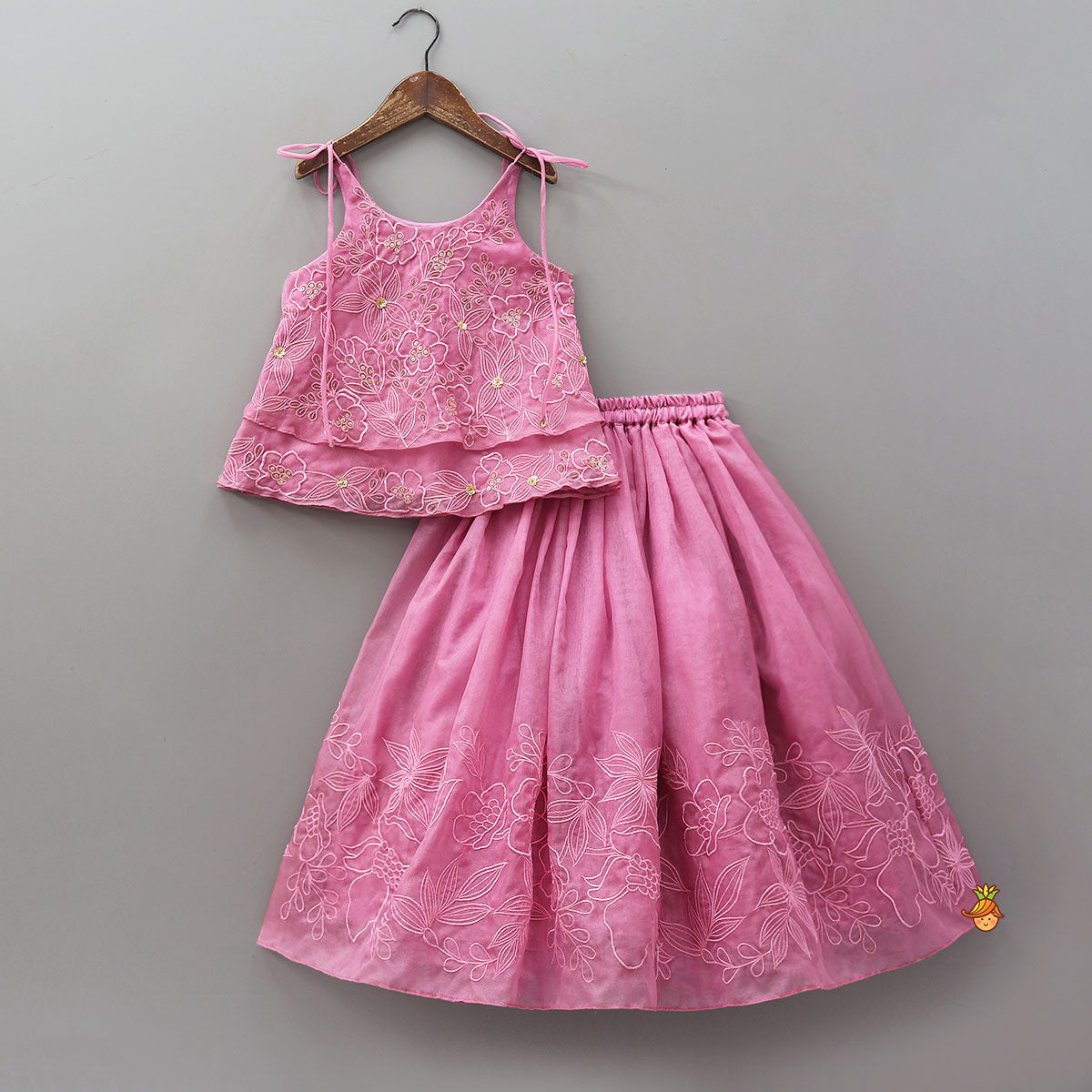 Hand-Embroidered Sequin Highlights Layered Kurti And Lehenga