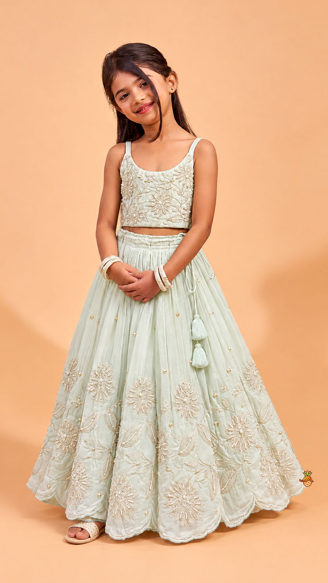 Strappy Crop Top And Scalloped Lehenga