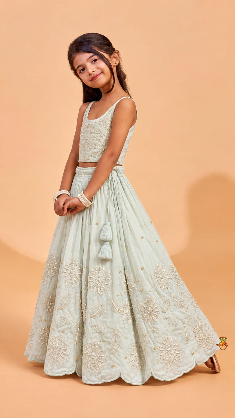 Strappy Crop Top And Scalloped Lehenga