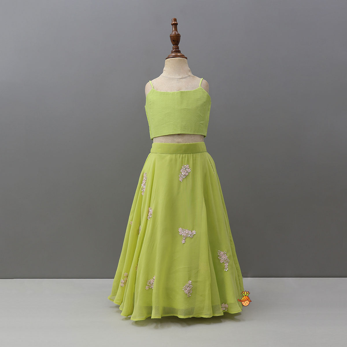 Top With Statement Cape And Floral Embroidered Flared Lehenga