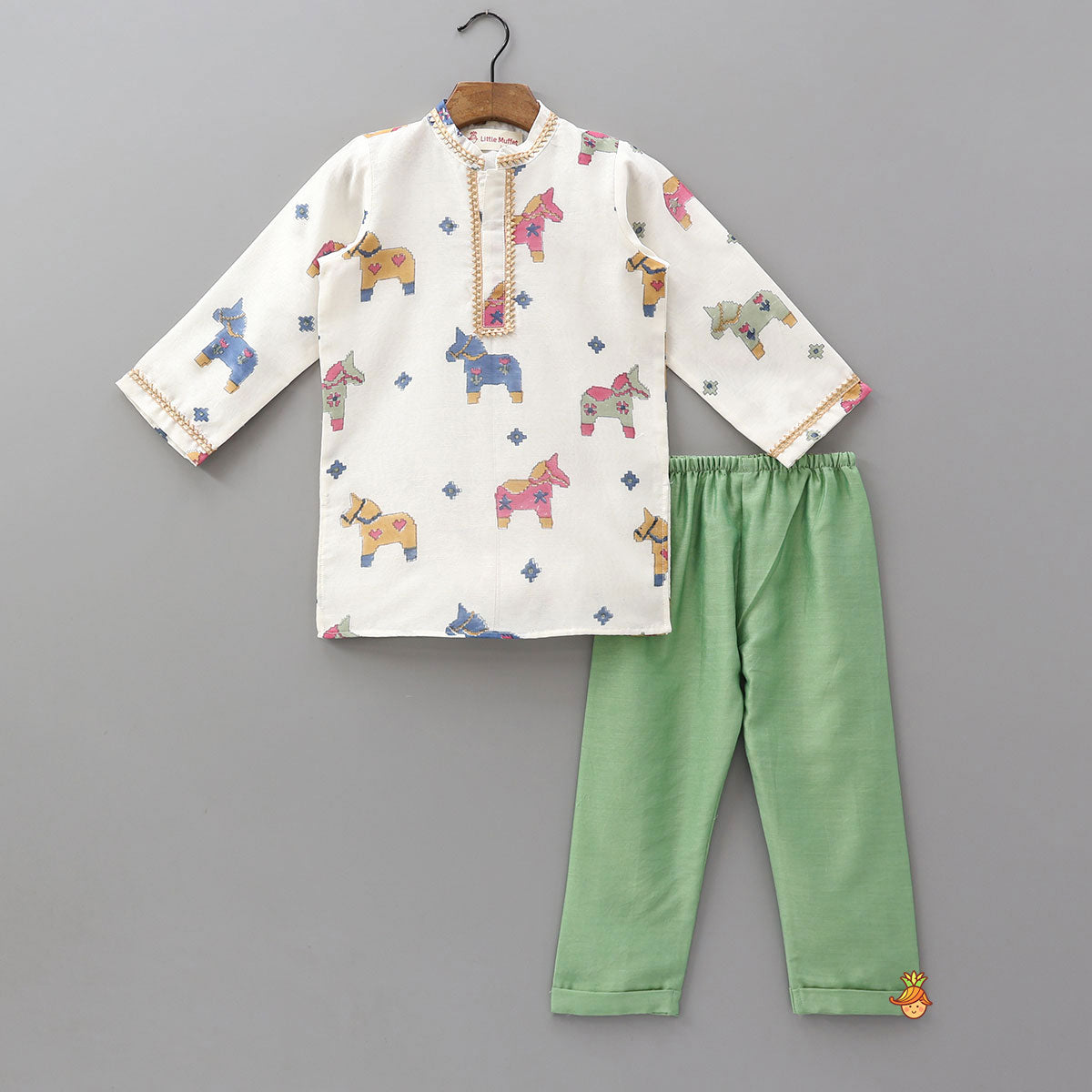 Chanderi Hand Block Print Kurta With Pyjama