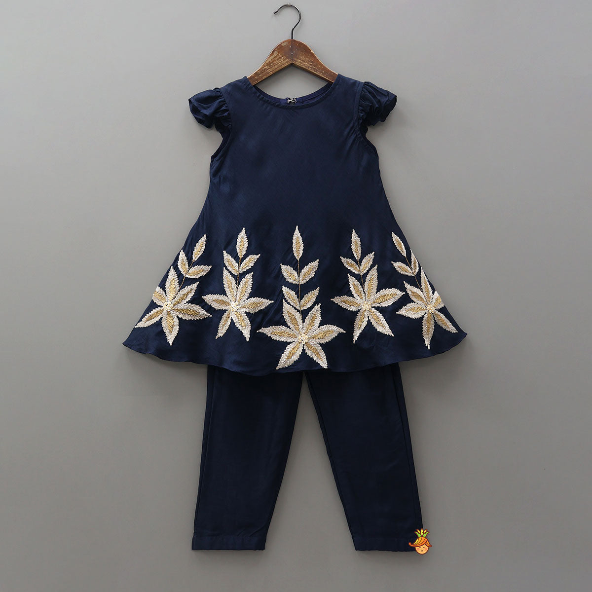 Leaf Motif Embroidered Kurti And Pant With Matching Dupatta