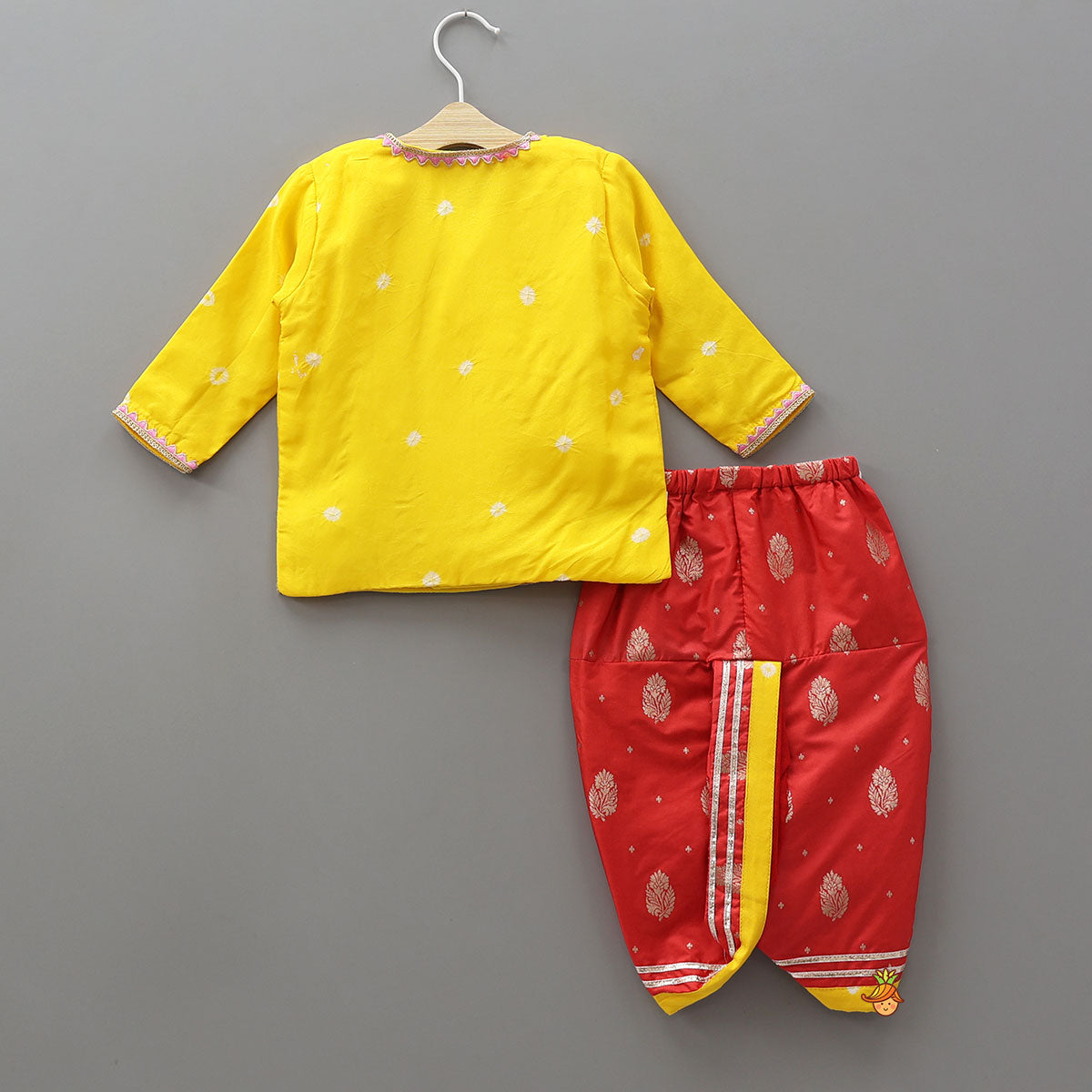 Silk Angarkha Style Kurta With Dhoti And Matching Mukut