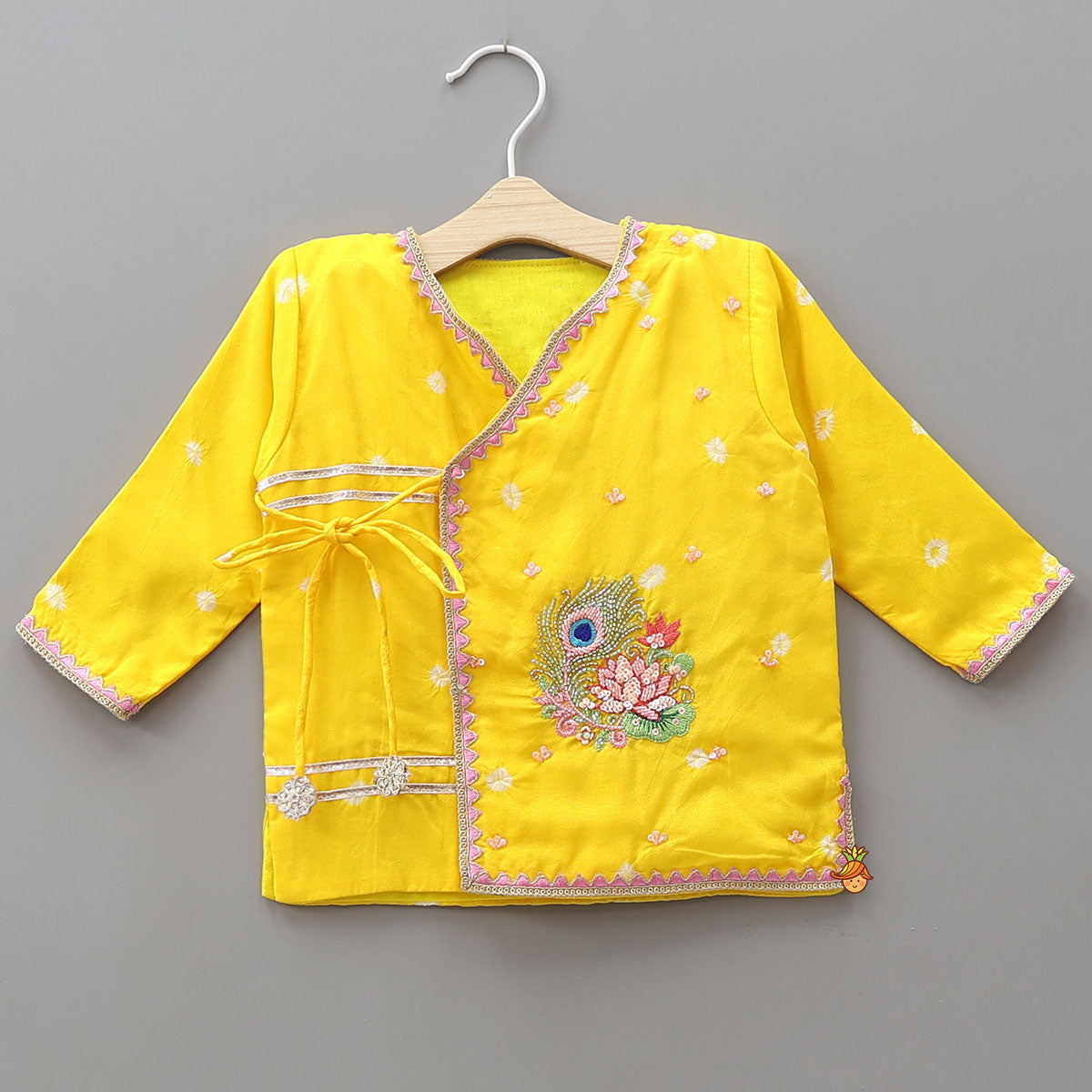 Silk Angarkha Style Kurta With Dhoti And Matching Mukut