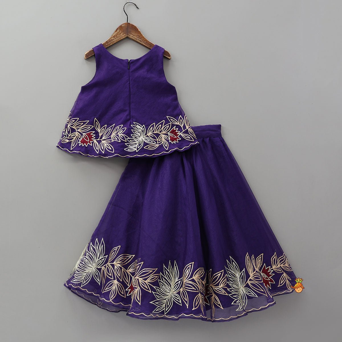 Floral Embroidered Top And Lehenga With Ruffled Dupatta