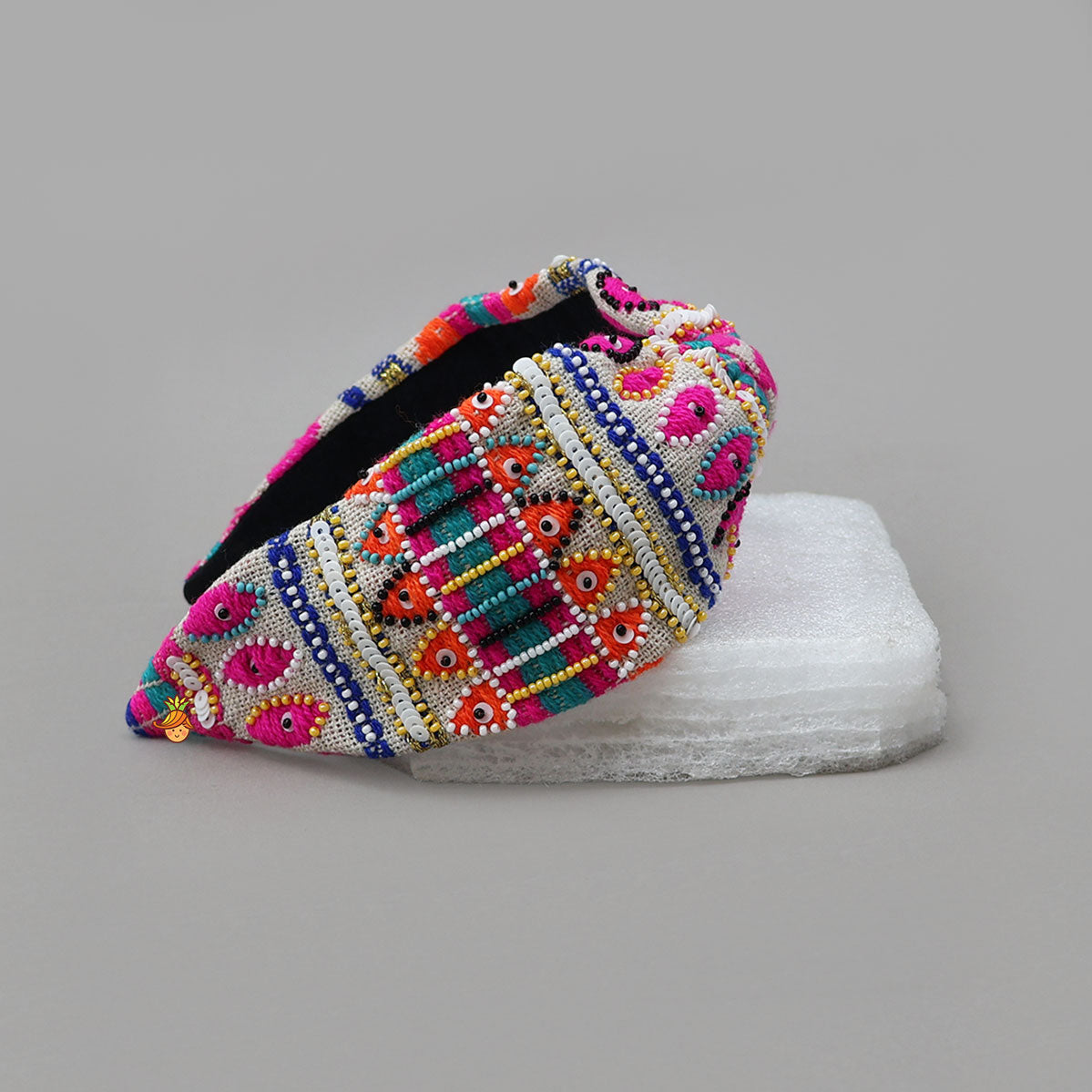 Multicolour Thread And Bead Hand Embroidered Hair Band