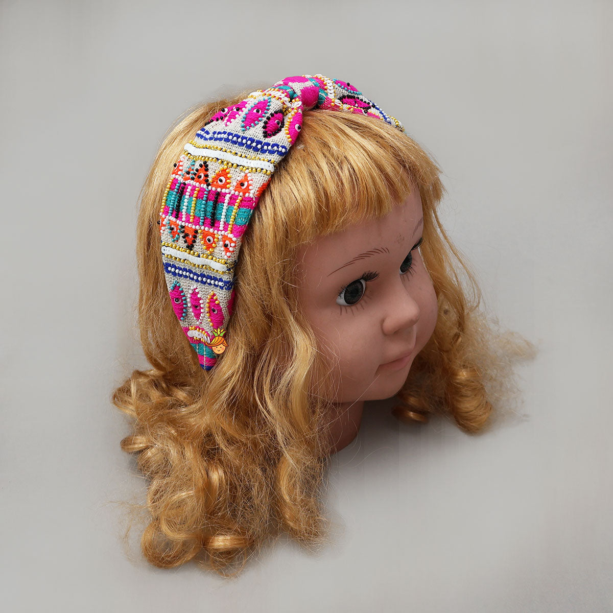 Multicolour Thread And Bead Hand Embroidered Hair Band