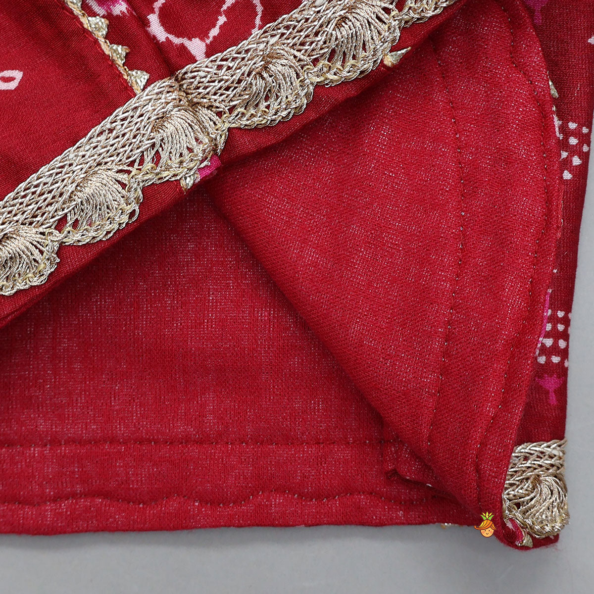 Printed Lace Work Chanderi Crop Top And Lehenga