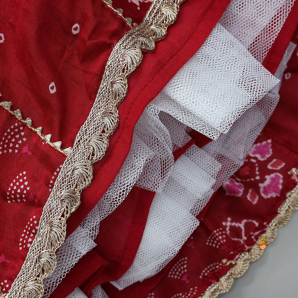 Printed Lace Work Chanderi Crop Top And Lehenga