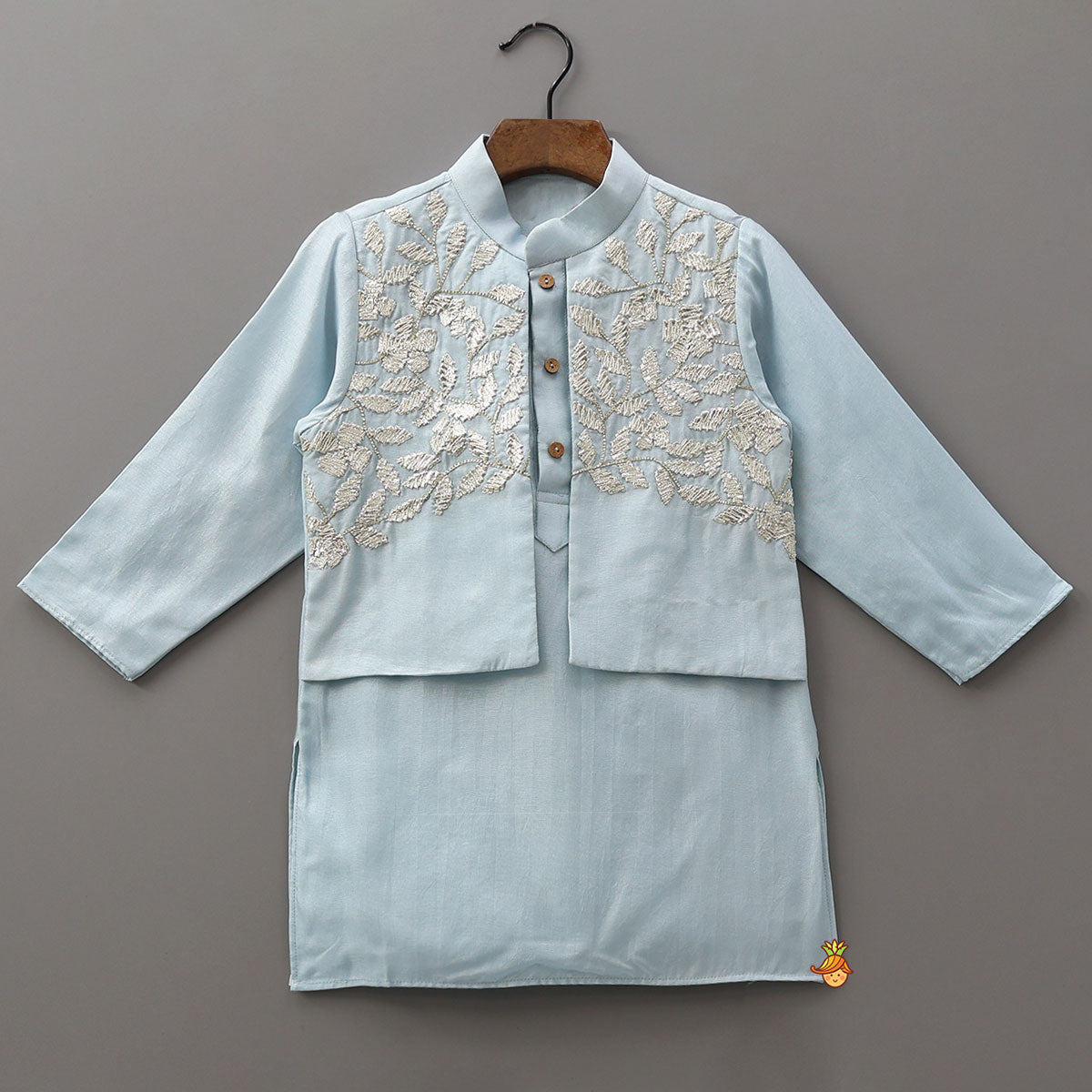 Faux Jacket Style Gota Embroidered Kurta With Pyjama