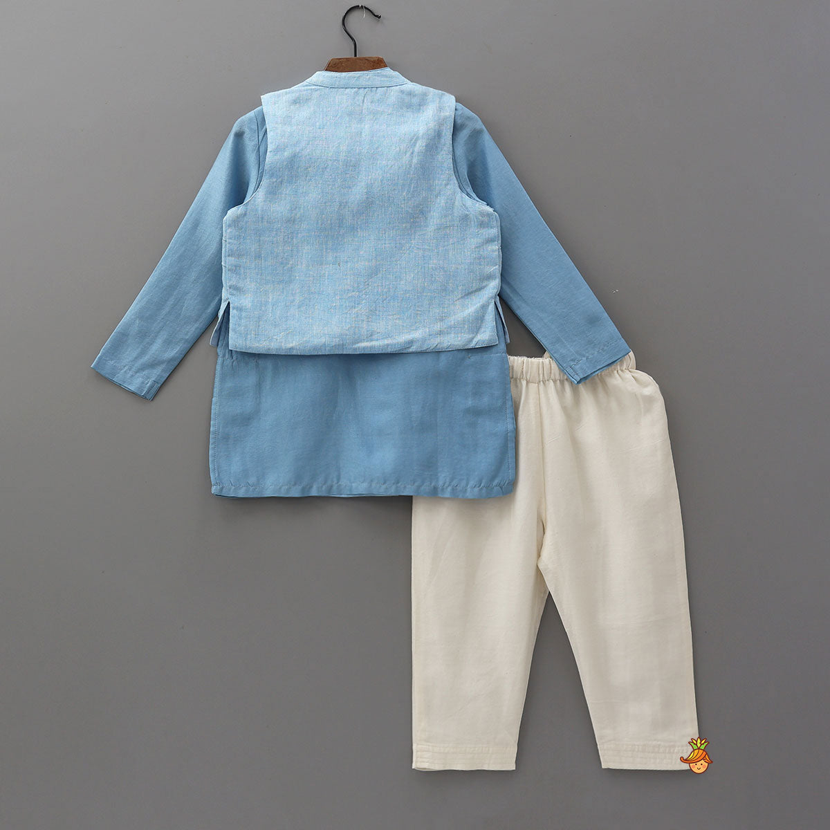 Ethnic Kurta With Fish Motif Embroidered Jacket And Pyjama