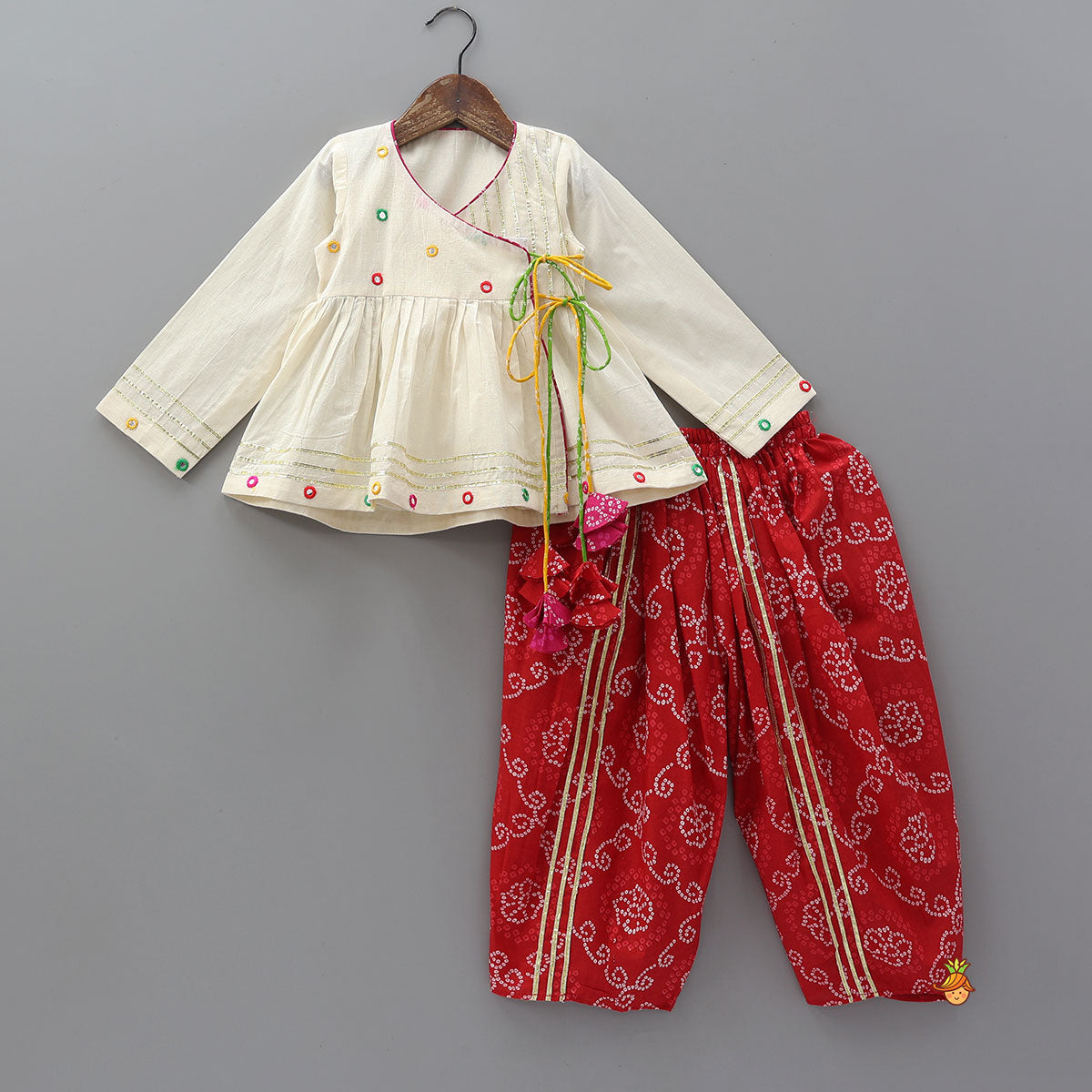 Faux Mirror Work Kurti And Bandhani Printed Balloon Pant