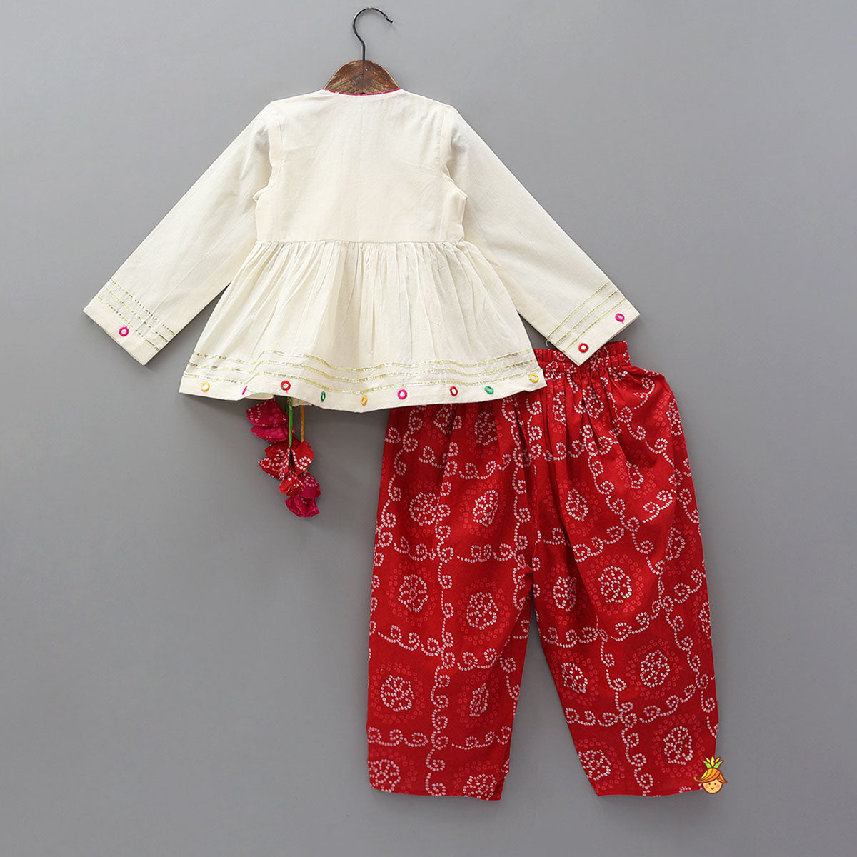 Faux Mirror Work Kurti And Bandhani Printed Balloon Pant