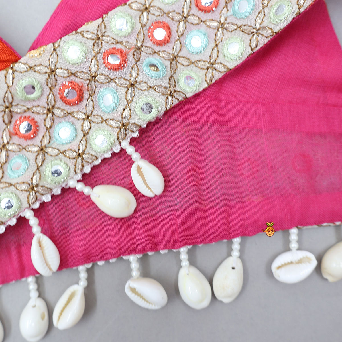 Bandhani Printed Tie-Up Strap Crop Top And Lehenga With Bandhana And Mirror Hair Clip