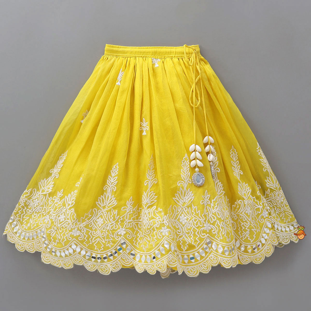Faux Mirror Work Organza Crop Top And Lehenga