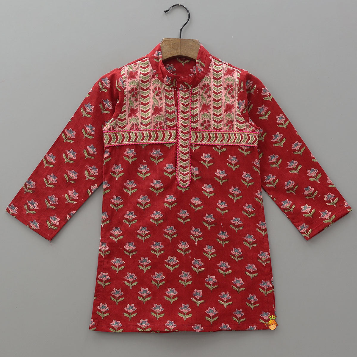 Floral Hand Block Printed Cotton Kurta With Pyjama