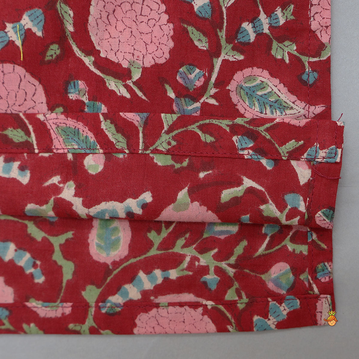 Floral Hand Block Printed Cotton Kurta With Pocket Detail Pyjama