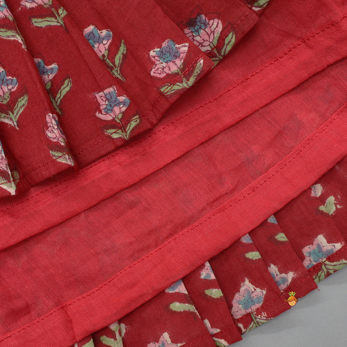Lace Work Cotton Kurti With Flared Lehenga And Lurex Striped Dupatta