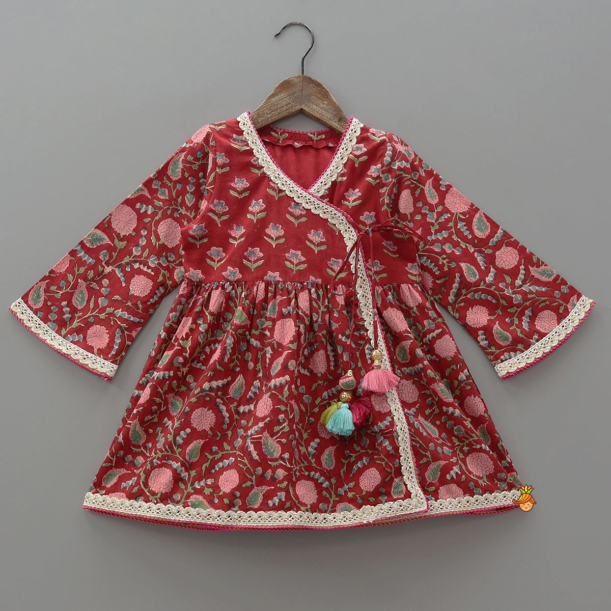 Elegant Floral Angarkha Kurti And Tulip Pant