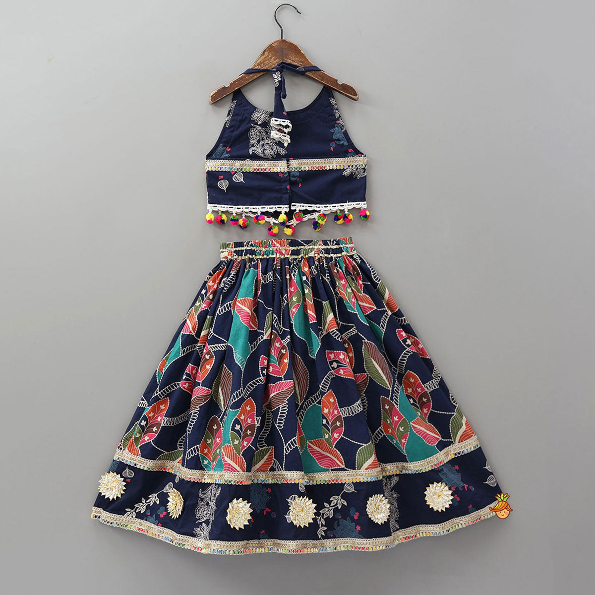 Halter Neck Printed Crop Top And Lehenga With Dupatta