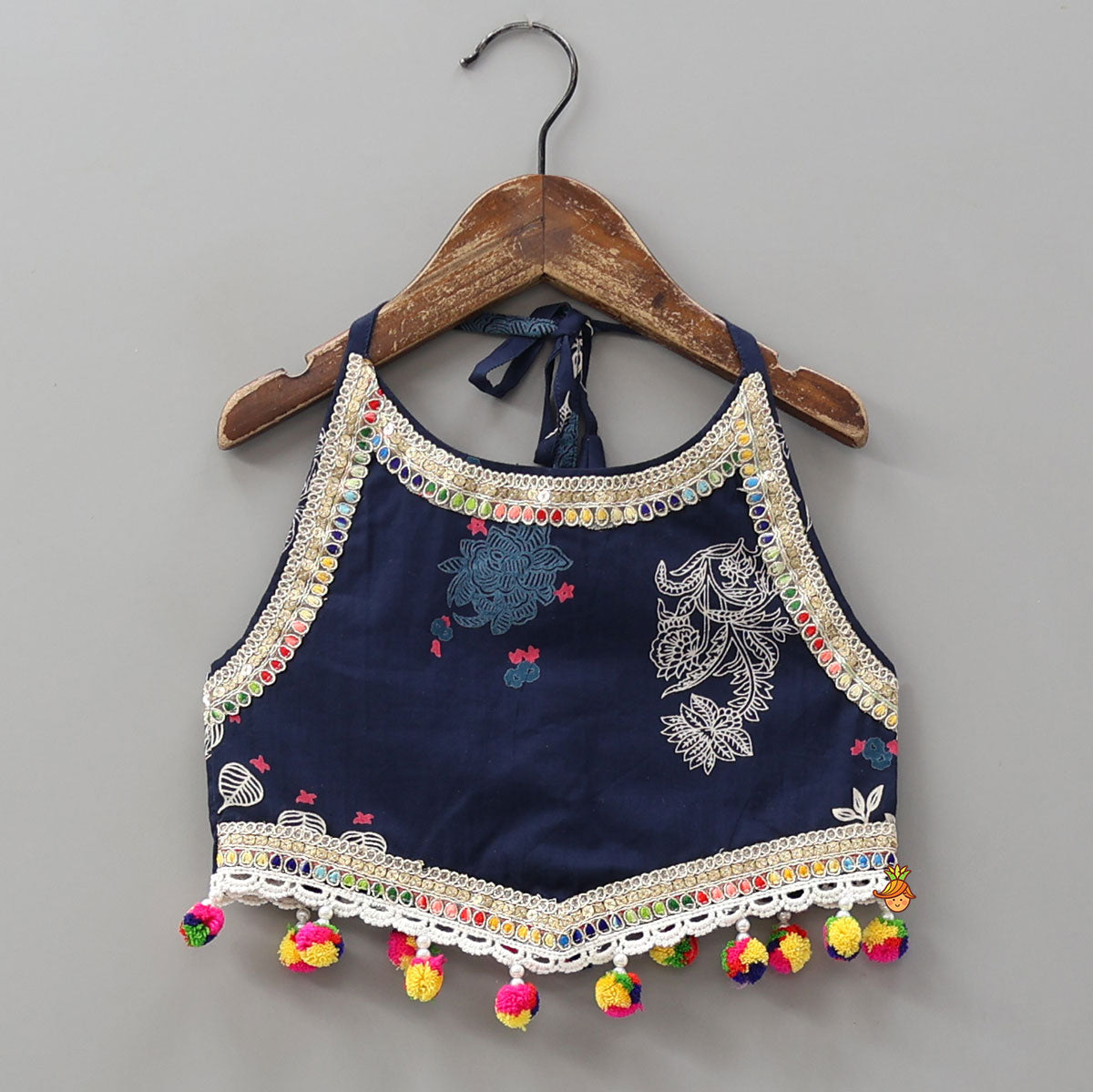Halter Neck Printed Crop Top And Lehenga With Dupatta