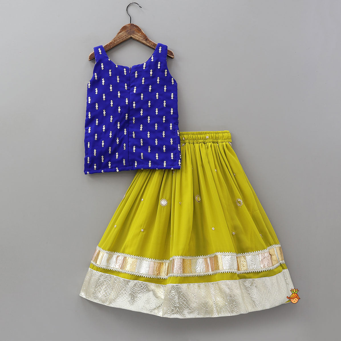 Sequin Embroidered Kurti And Faux Mirror Work Lehenga