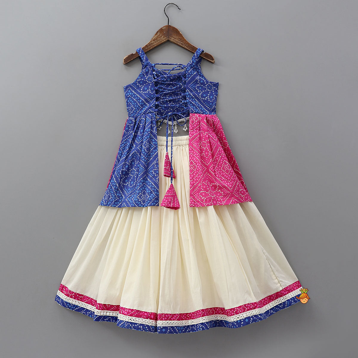 Bandhani Print Embroidered Crop Top With Flared Lehenga