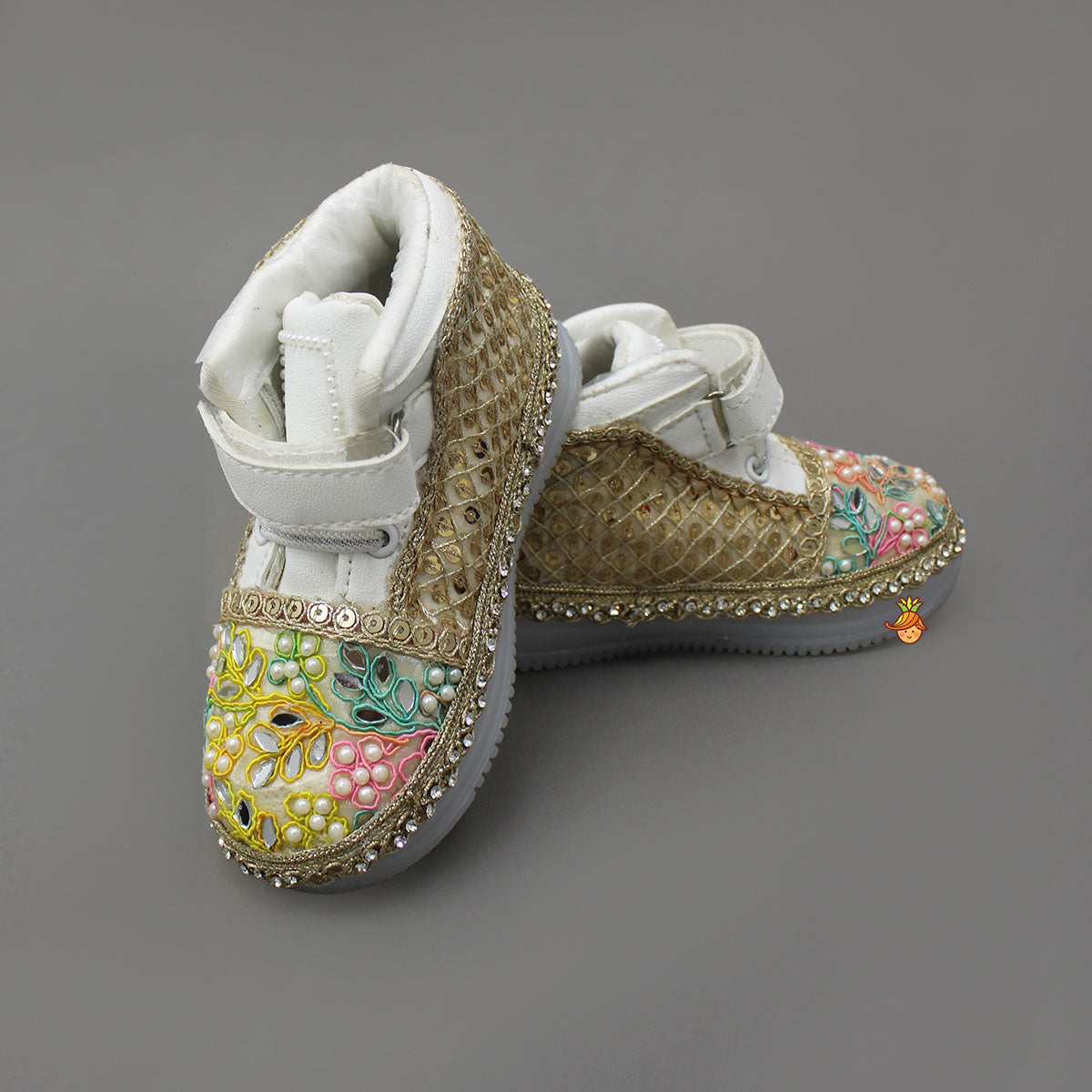 Festive Floral Embroidered Lace Fashionable Shoes With Mirror Detailing