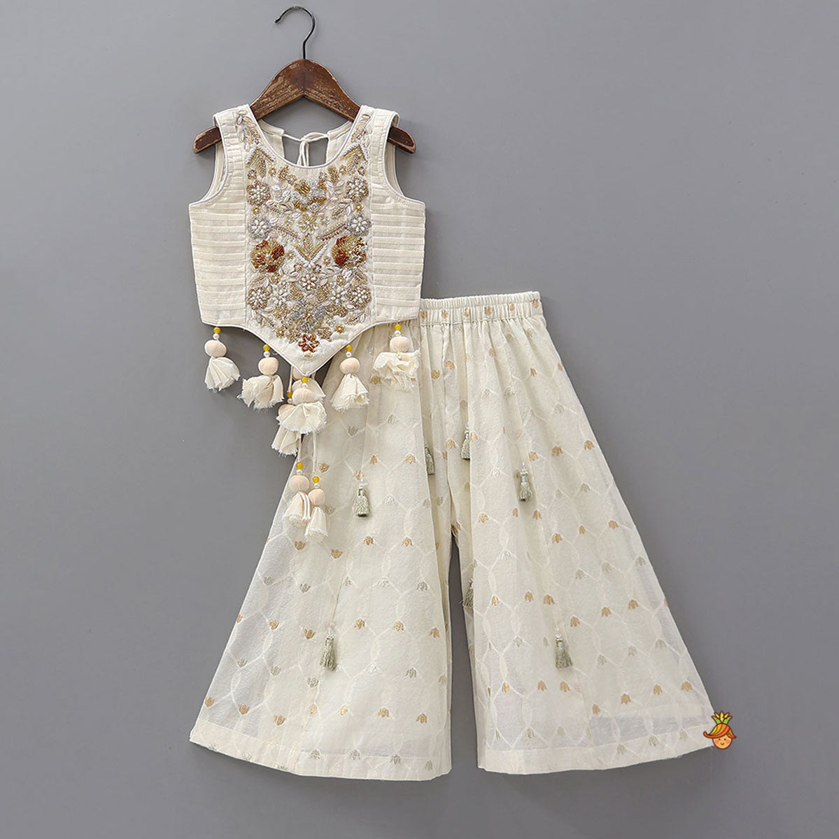Stunning Tassel Detailed Floral Embroidery Top With Palazzo