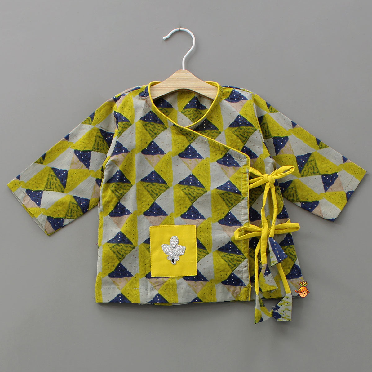 Geometric Print Angrakha Kurta And Dhoti With Matching Cap And Booties