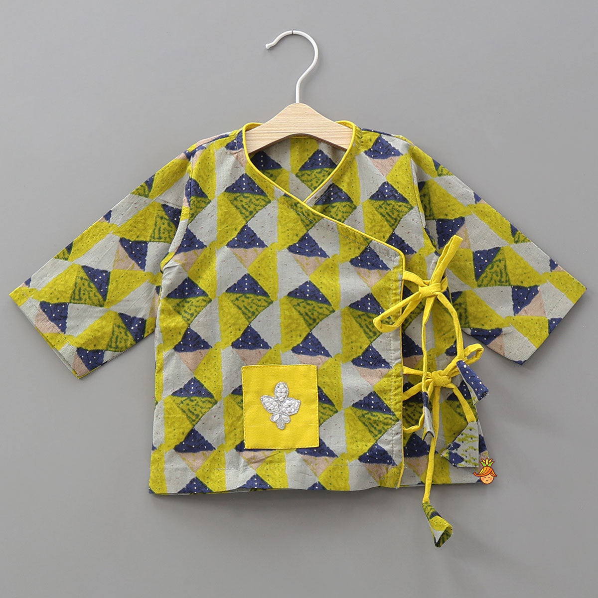 Geometric Print Angrakha Kurta And Dhoti With Matching Cap And Booties