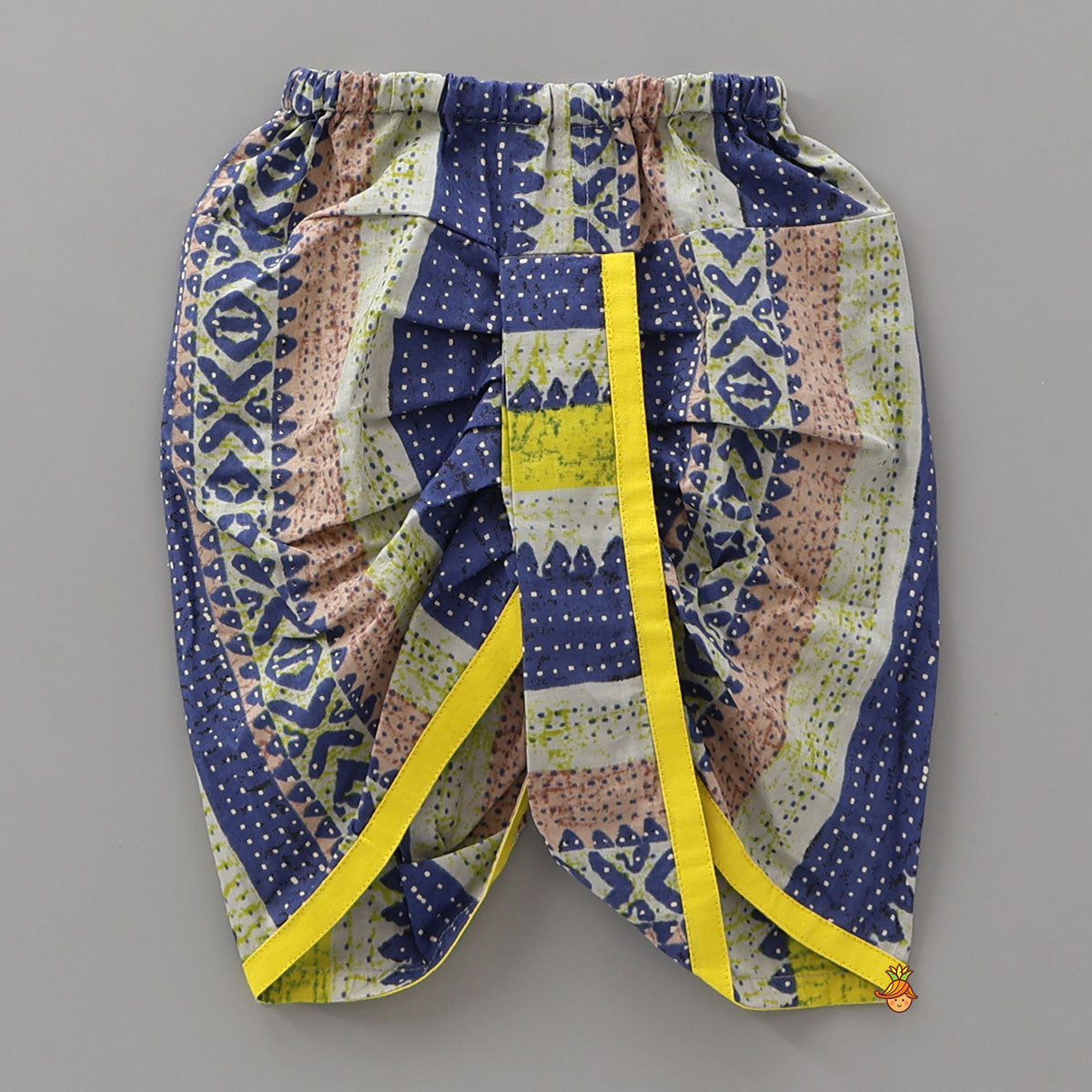 Geometric Print Angrakha Kurta And Dhoti With Matching Cap And Booties