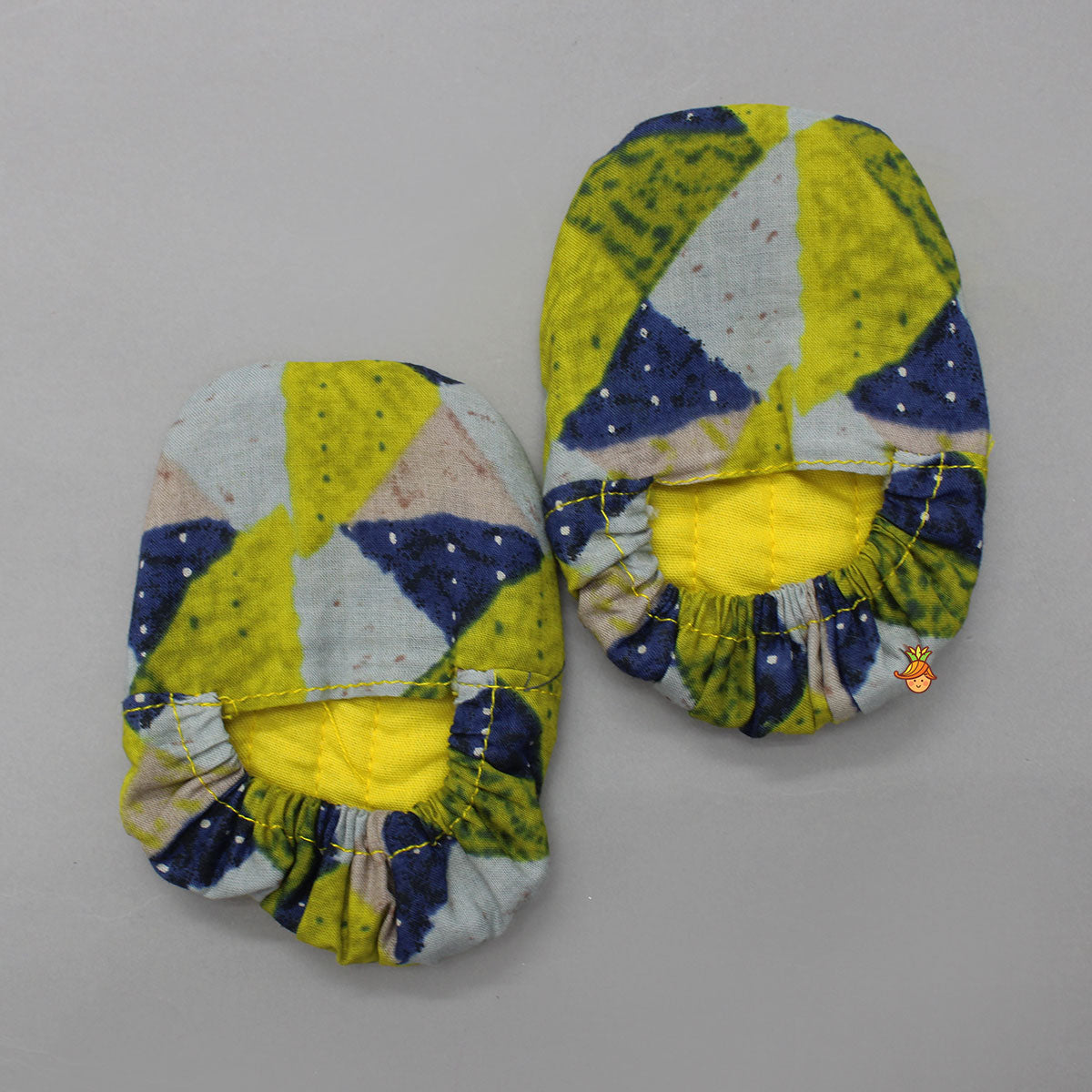 Geometric Print Angrakha Kurta And Dhoti With Matching Cap And Booties