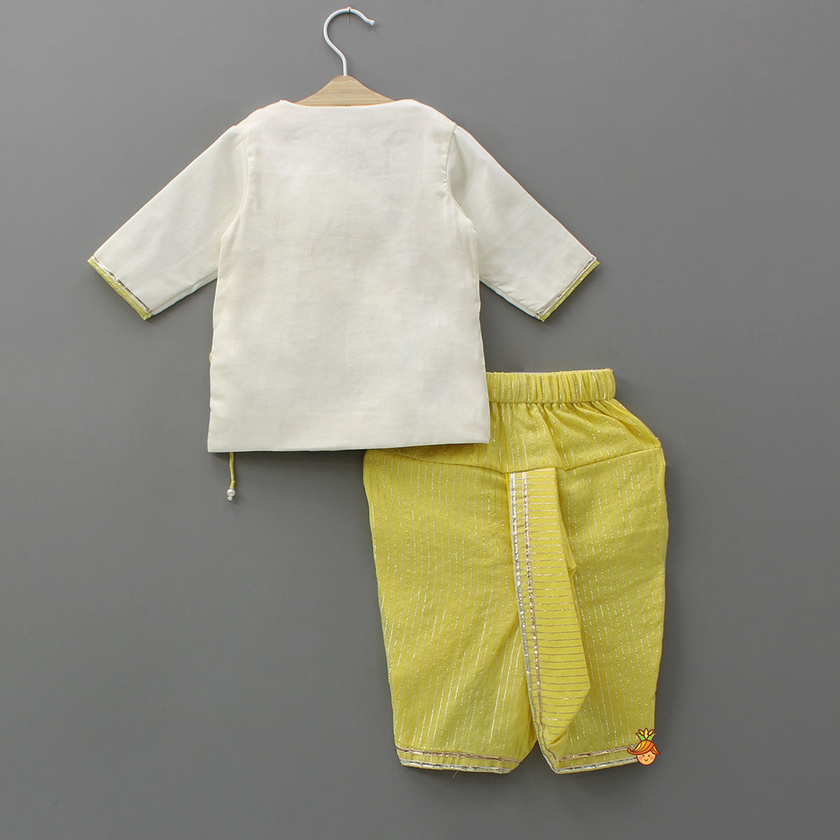 Ganesha Embroidered Angrakha Kurta With Striped Dhoti